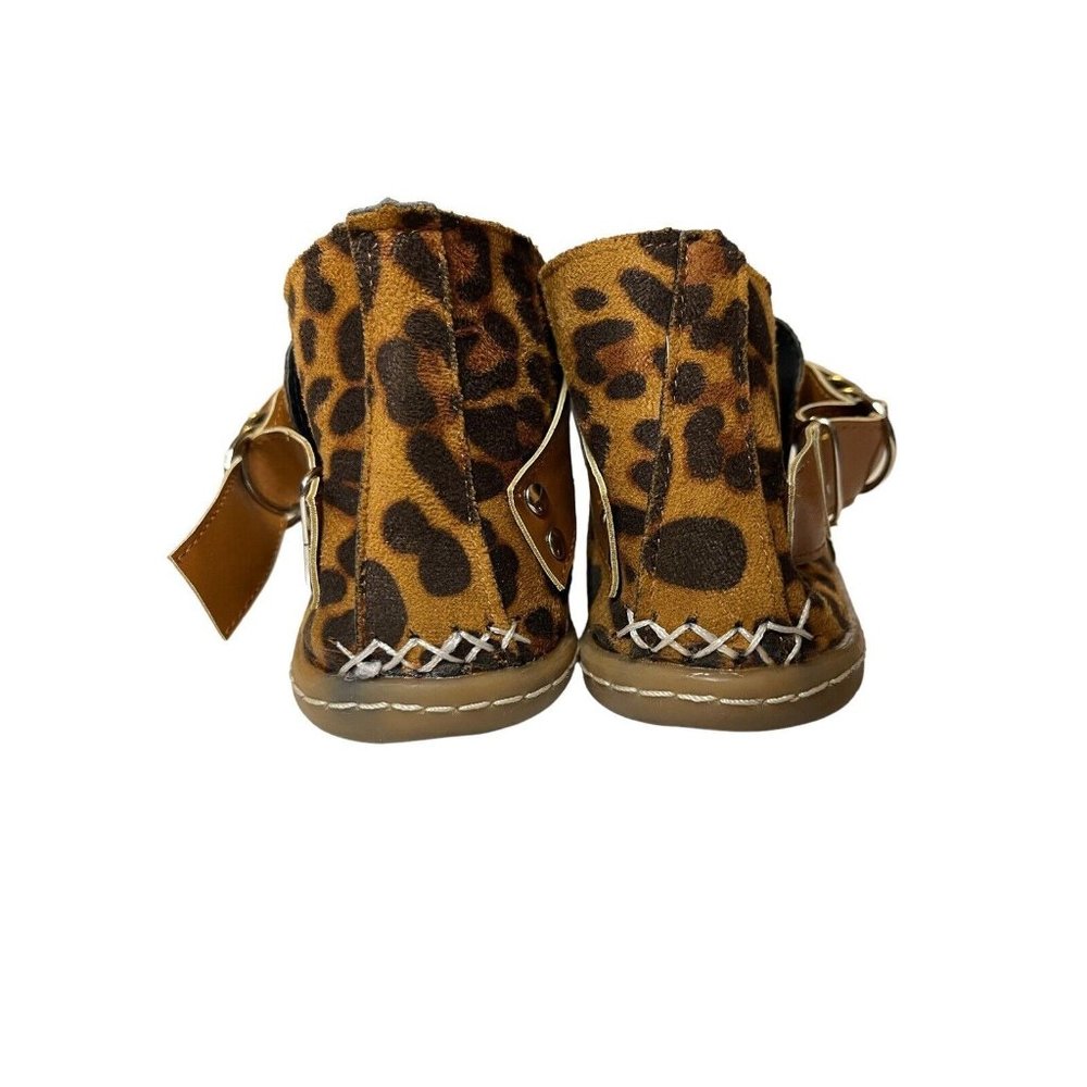 Womens Brown Leopard Buckle Moccasin 7.5 Boot‎ Flat Heel Boutique - Picture 3 of 5